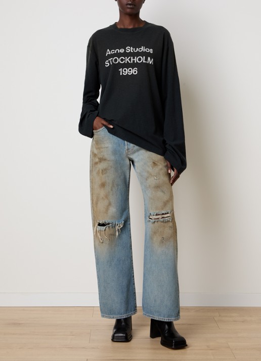 Acne Studios Longsleeve met logoprint en verwassen afwerking - voorkant 5 zwart