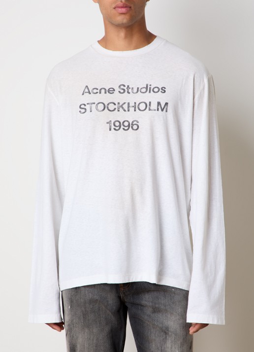 Acne Studios Longsleeve met logoprint - detail gebroken wit