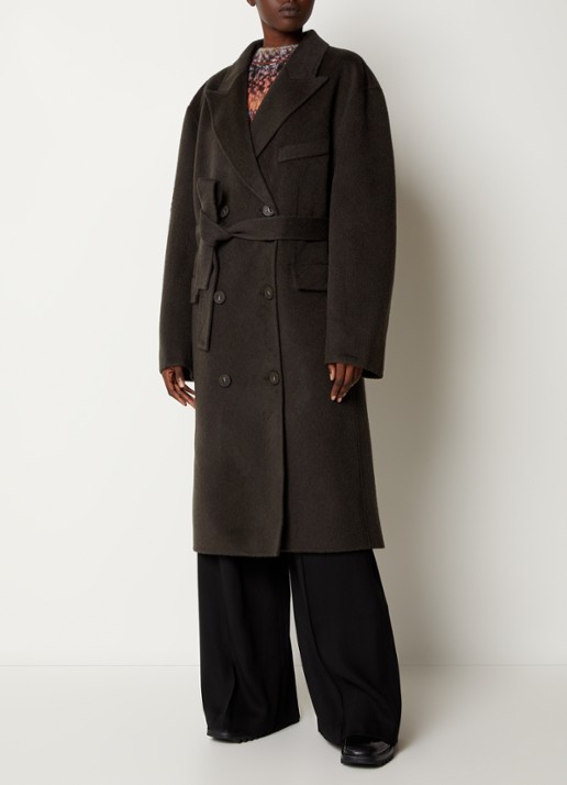 Acne Studios Mantel in alpaca wolblend met strikceintuur - detail 3 antraciet