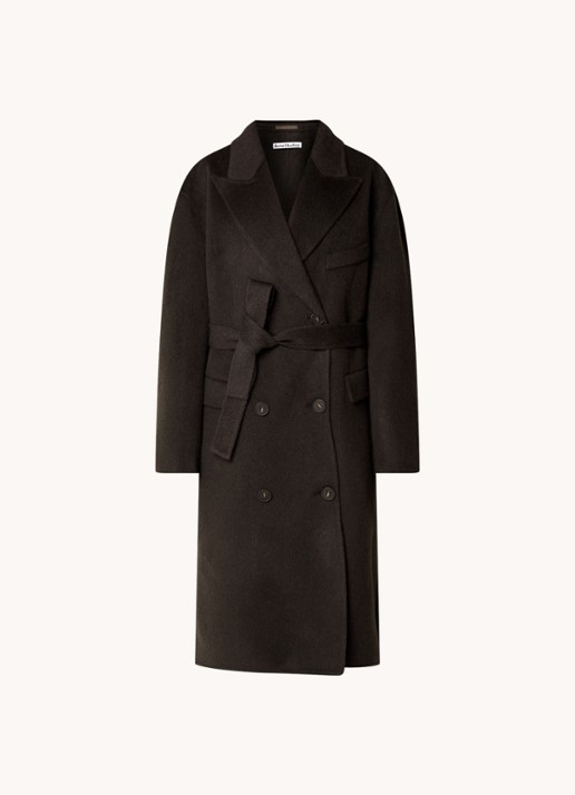 Acne Studios Mantel in alpaca wolblend met strikceintuur - voorkant antraciet