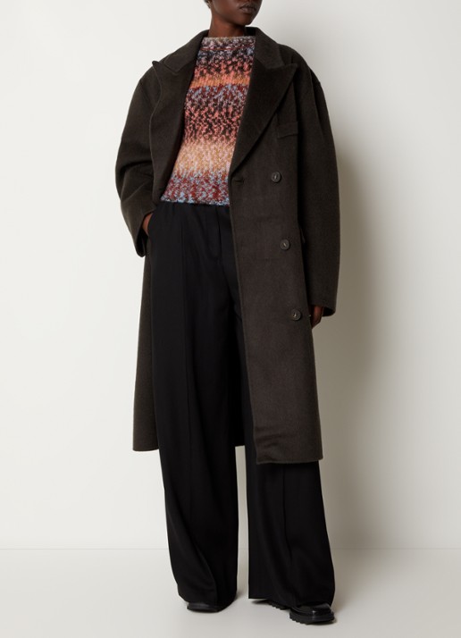 Acne Studios Mantel in alpaca wolblend met strikceintuur - voorkant 2 antraciet