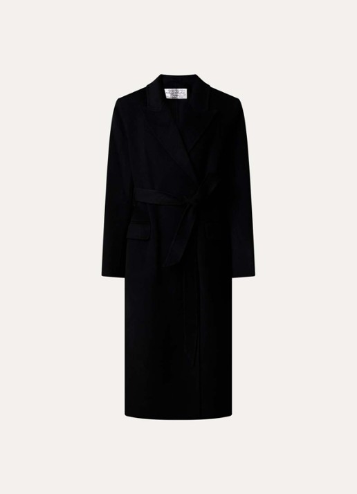 Acne Studios Mantel in kasjmierblend met strikceintuur - voorkant zwart