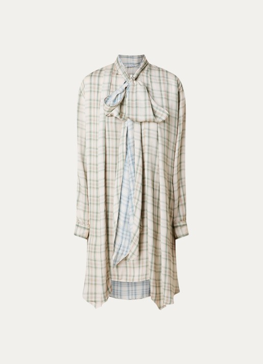 Acne Studios Midi tuniekjurk met ruitdessin en sjaalkraag - voorkant 4 beige