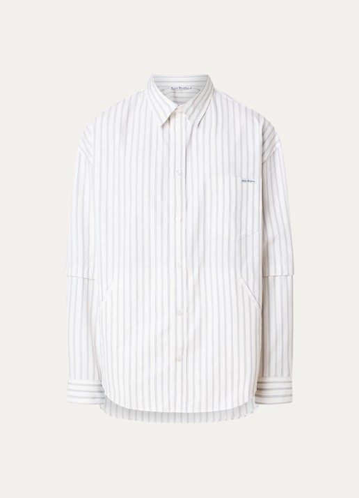 Acne Studios Oversized fit overhemd met krijtstreep en borstzak - voorkant 4 gebroken wit