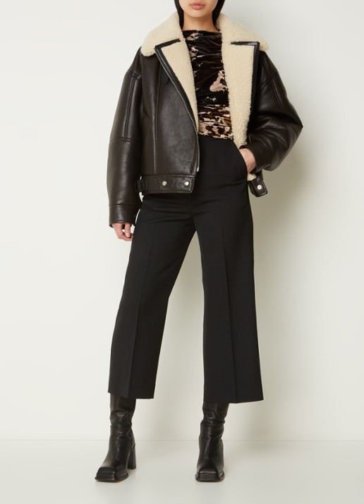 Acne Studios Oversized lammy coat van lamsleer met teddy kraag    - voorkant 5 donkerbruin