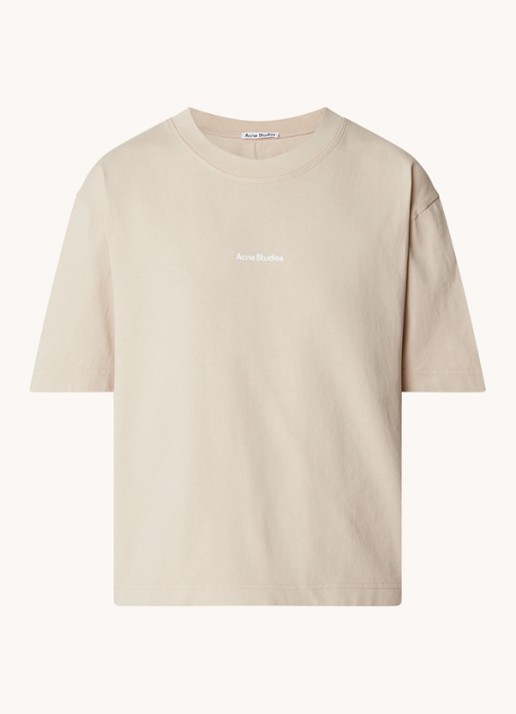 Acne Studios Oversized T-shirt met logo - voorkant 2 donkerbeige