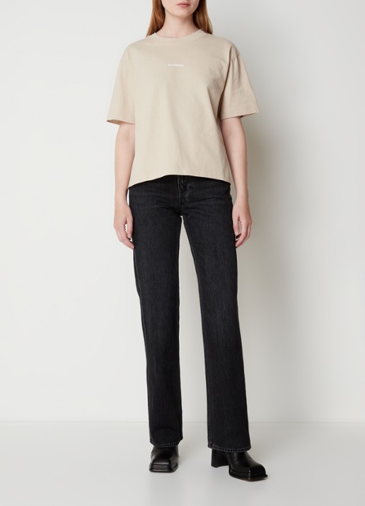 Acne Studios Oversized T-shirt met logo - voorkant 3 donkerbeige