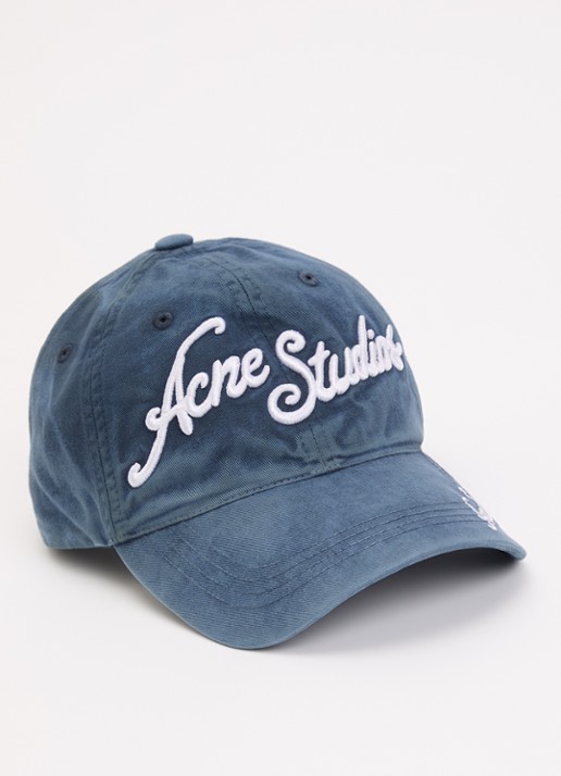 Acne Studios Pet van denim met logoborduring - voorkant 2 indigo
