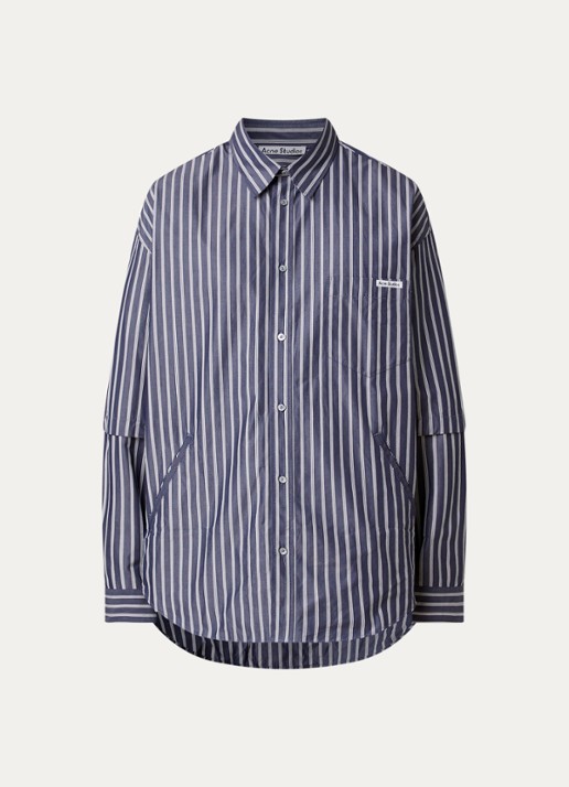 Acne Studios Regular fit overhemd met borstzak en streepprint - voorkant donkerblauw