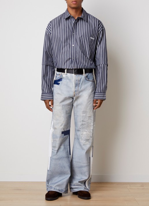 Acne Studios Regular fit overhemd met borstzak en streepprint - voorkant 2 donkerblauw