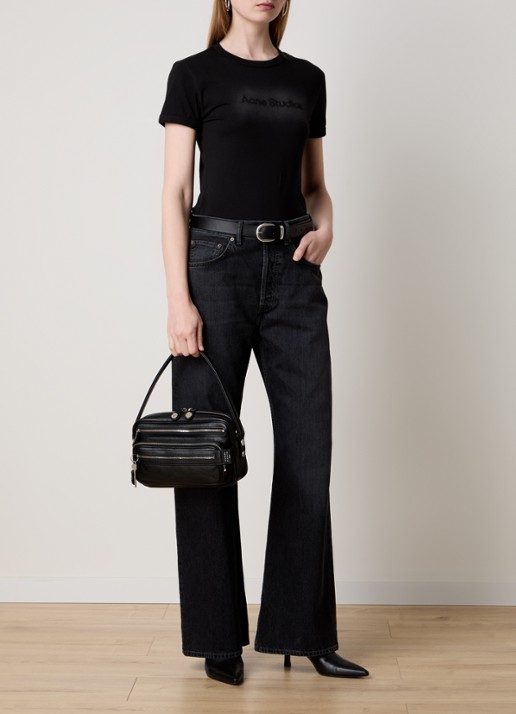Acne Studios Schoudertas van kalfsleer met afneembare schouderriem - voorkant 3 zwart