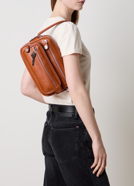 Acne Studios Schoudertas van kalfsleer met afneembare schouderriem - voorkant 5 oranjebruin