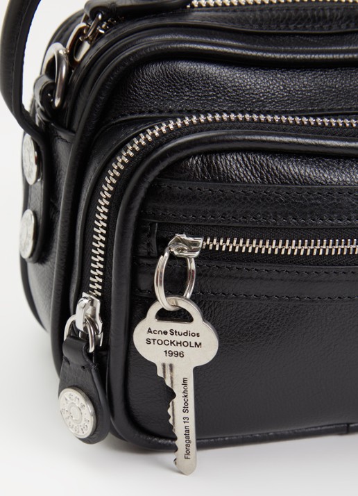 Acne Studios Schoudertas van kalfsleer met afneembare schouderriem - detail 4 zwart