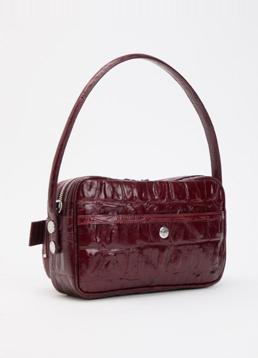 Acne Studios Schoudertas van kalfsleer met crocostructuur en afneembare schouderriem - achterkant 5 bordeauxrood