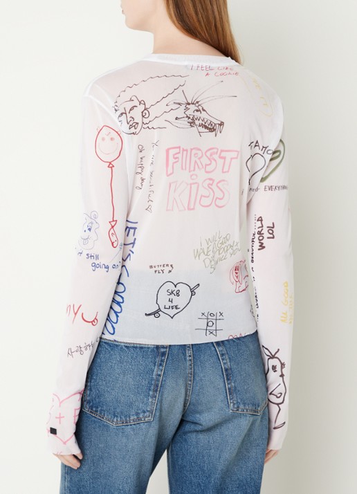 Acne Studios Semi-transparante top met print - achterkant wit