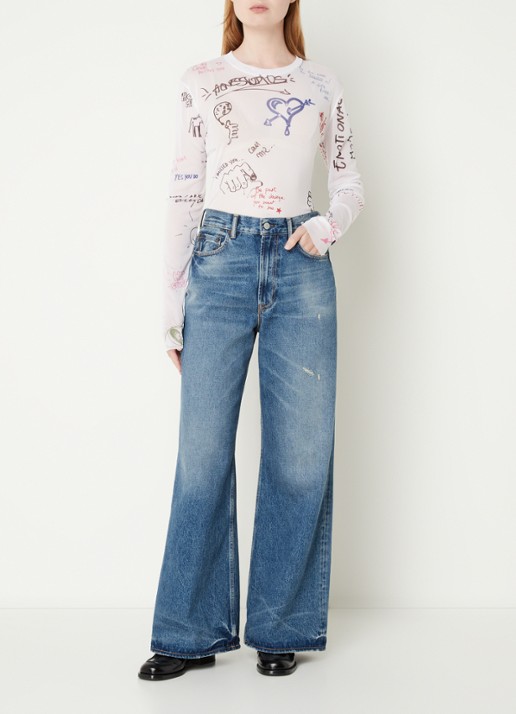 Acne Studios Semi-transparante top met print - voorkant 3 wit