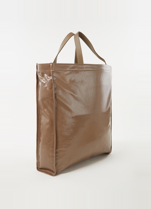 Acne Studios Shopper met leren details en lakfinish - achterkant 2 lichtbruin