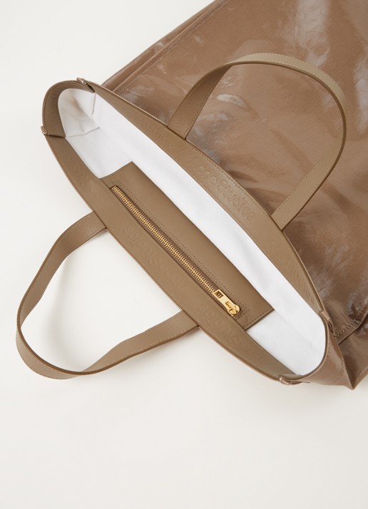 Acne Studios Shopper met leren details en lakfinish - detail 3 lichtbruin