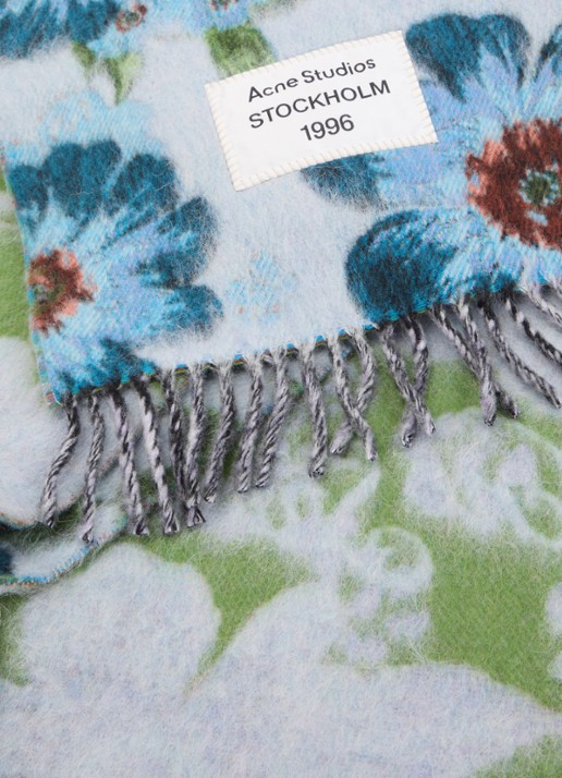 Acne Studios Sjaal in alpaca wolblend met bloemenprint 186 x 33 cm - detail 2 blauw