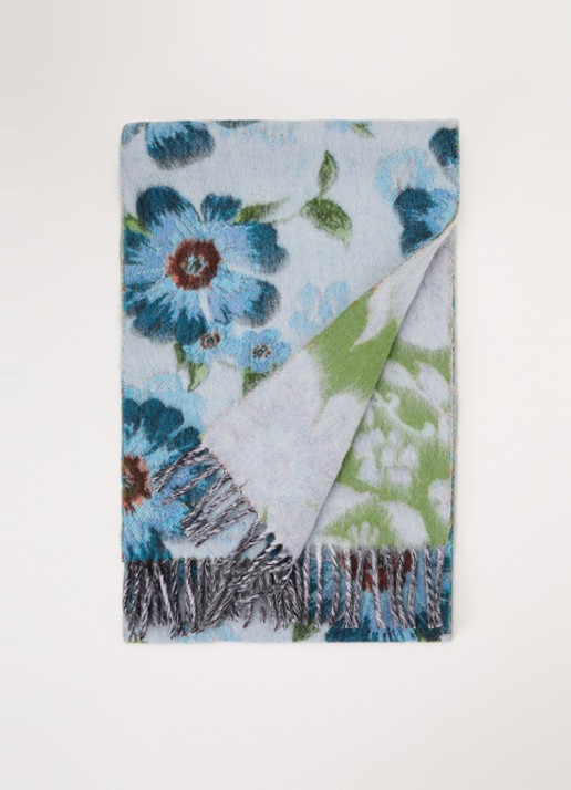 Acne Studios Sjaal in alpaca wolblend met bloemenprint 186 x 33 cm - voorkant blauw