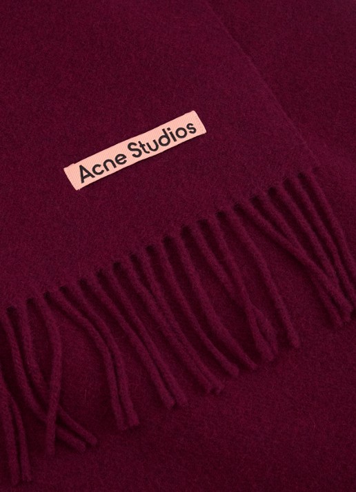 Acne Studios Sjaal van wol met franjes 200 x 45 cm - detail bordeauxrood