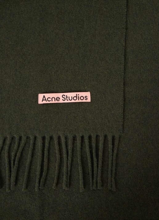 Acne Studios Sjaal van wol met logo 200 x 45 cm - detail donkergroen
