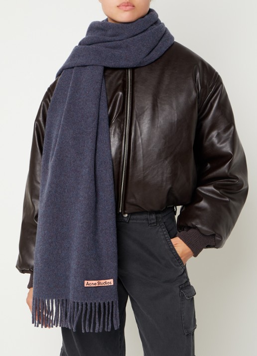 Acne Studios Sjaal van wol met logo 200 x 45 cm - voorkant 2 paars