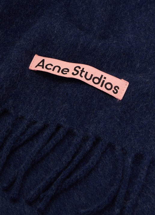 Acne Studios Sjaal van wol met logo 200 x 45 cm  - detail donkerblauw