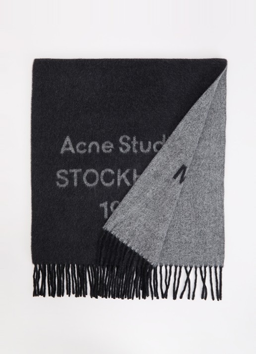 Acne Studios Sjaal van wol met logoprint 43 x 200 cm - voorkant 2 zwart