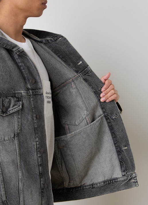 Acne Studios Spijkerjas met capuchon en steekzakken - detail 3 middengrijs