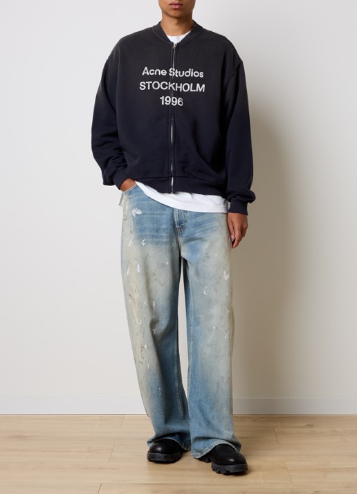 Acne Studios Sweatvest met logoprint en verwassen afwerking - voorkant 2 antraciet