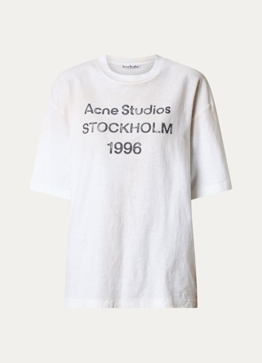 Acne Studios T-shirt met logoprint en verwassen afwerking - voorkant gebroken wit