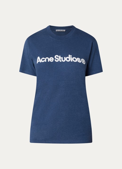 Acne Studios T-shirt met logoprint - voorkant staalblauw