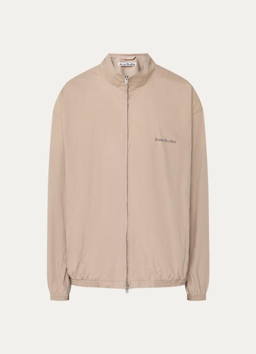 Acne Studios Windjack met logo- en backprint - voorkant 5 donkerbeige