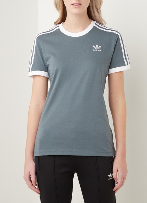 adidas 3 Stripes T-shirt met logoborduring - detail staalblauw