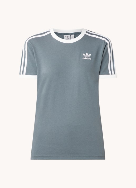 adidas 3 Stripes T-shirt met logoborduring - voorkant 3 staalblauw