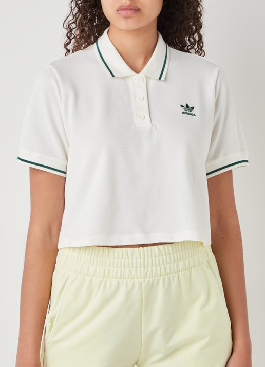 adidas Cropped polo met logoborduring - detail gebroken wit