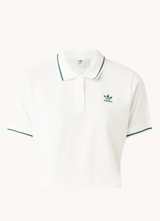 adidas Cropped polo met logoborduring - voorkant 3 gebroken wit
