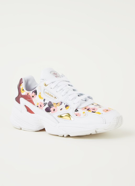 adidas Falcon sneaker van leer met bloemenprint - voorkant 4 wit