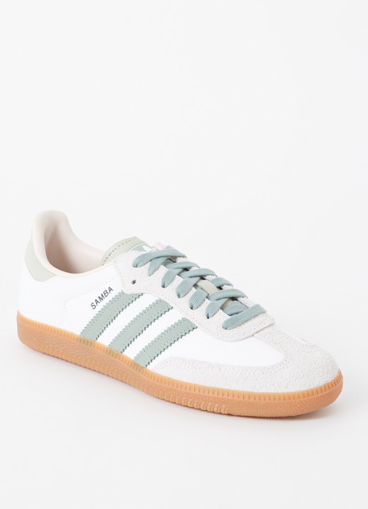 Adidas Samba OG sneaker van leer met suède details  - voorkant 2 lindegroen