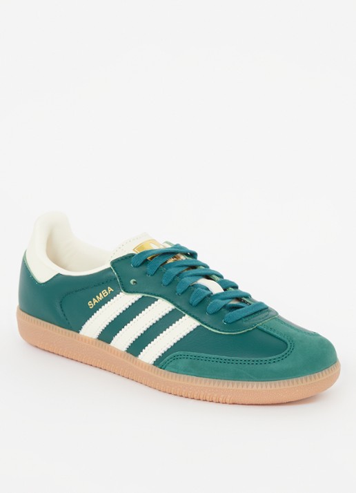 Adidas Samba OG sneaker van leer met suède details  - voorkant donkergroen