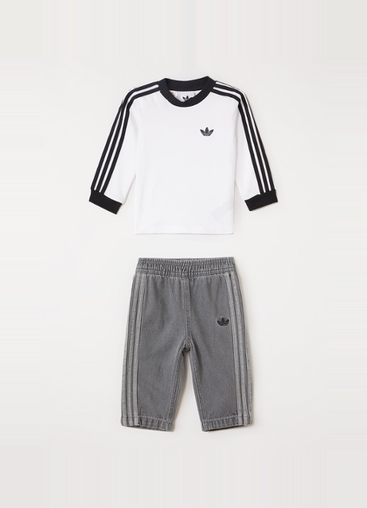Adidas Set van longsleeve met straight leg jeans 2-delig - voorkant 3 wit