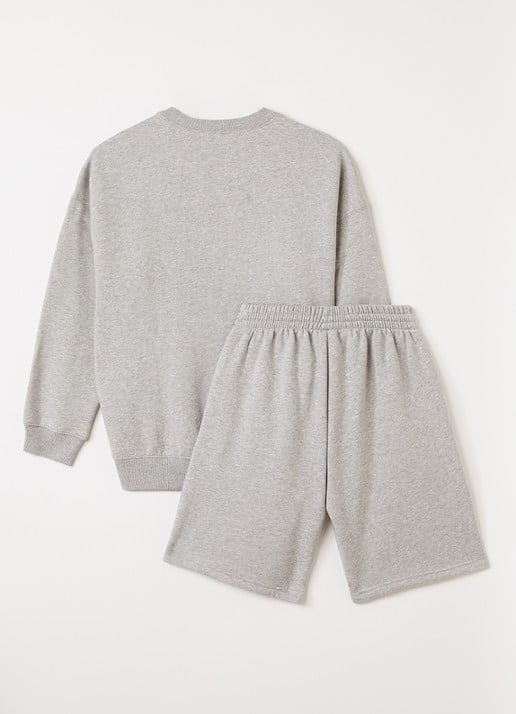 Adidas Set van sweater met korte joggingbroek 2-delig - voorkant 2 grijsmele