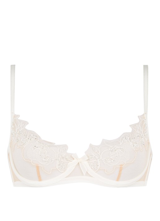 Agent Provocateur Lindie balconette bh met borduring en kralendecoratie - voorkant 3 ivoor