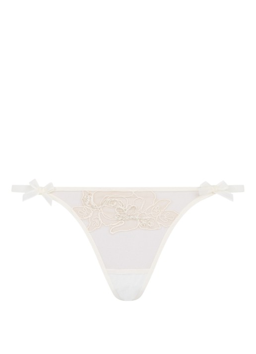 Agent Provocateur Lindie string met borduring en kralendecoratie - voorkant 3 ivoor