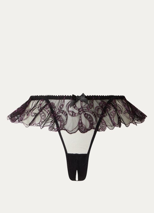 Agent Provocateur Louella ouvert string van mesh met lurex - voorkant zwart