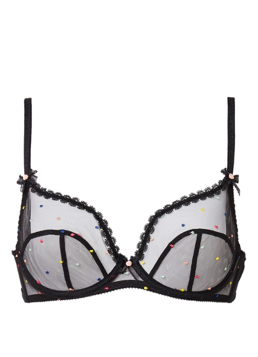 Agent Provocateur Poppie beugel bh van mesh met stippenborduring - voorkant zwart