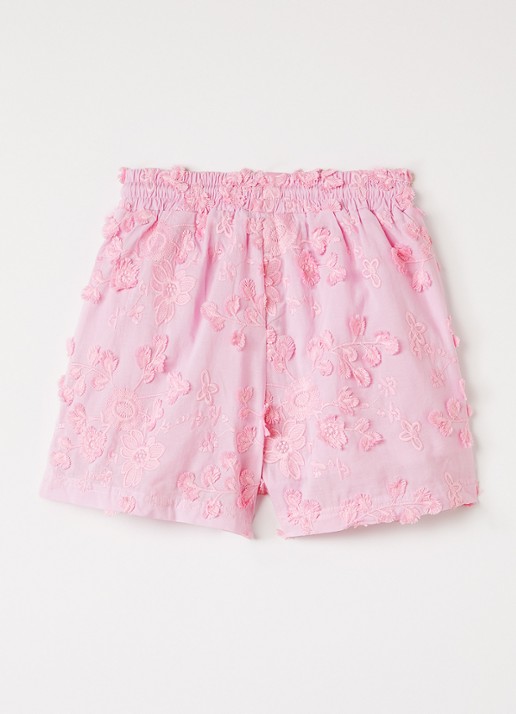 AI&KO Merline wide fit korte broek met bloemborduring - voorkant 2 roze