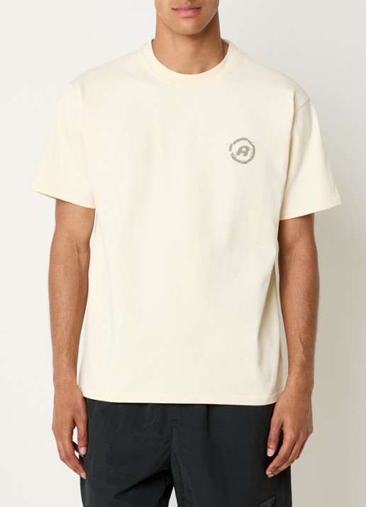 Aiche Broken Pieces T-shirt met logo- en backprint - achterkant gebroken wit