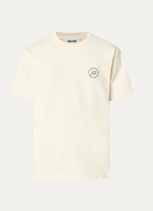 Aiche Broken Pieces T-shirt met logo- en backprint - voorkant 3 gebroken wit